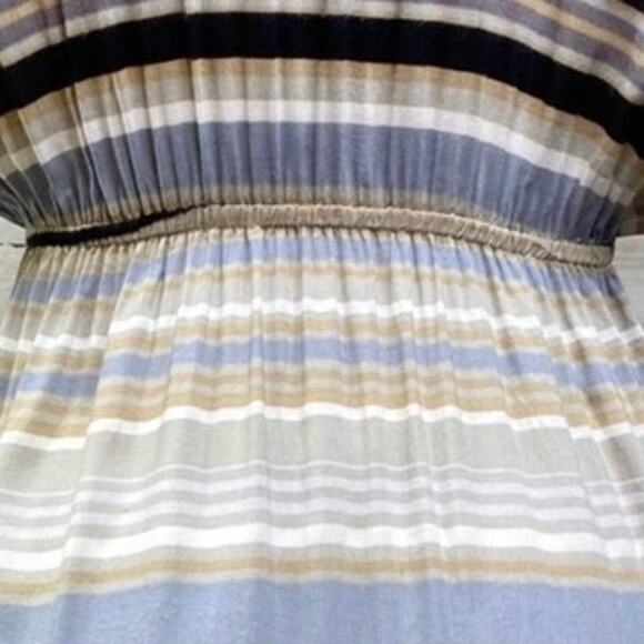 Hale Bob Silk Blend Faux Wrap Dress Womens Size S Tan Black Striped - Picture 9 of 13